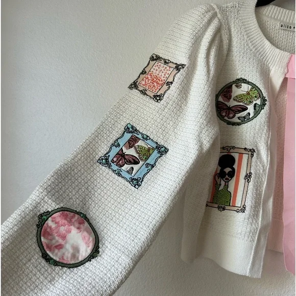 Alice + Olivia Kitty Stace Face Frame Wool Blend Cardigan - Picture 10 of 14